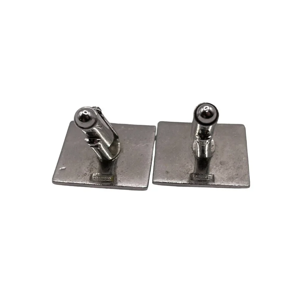 VTG Cufflinks Knight on White horse with Green flag in Silver‎ tone Hallmarked